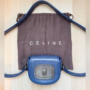 Celine Blue Leather Mini Saddle Crossbody